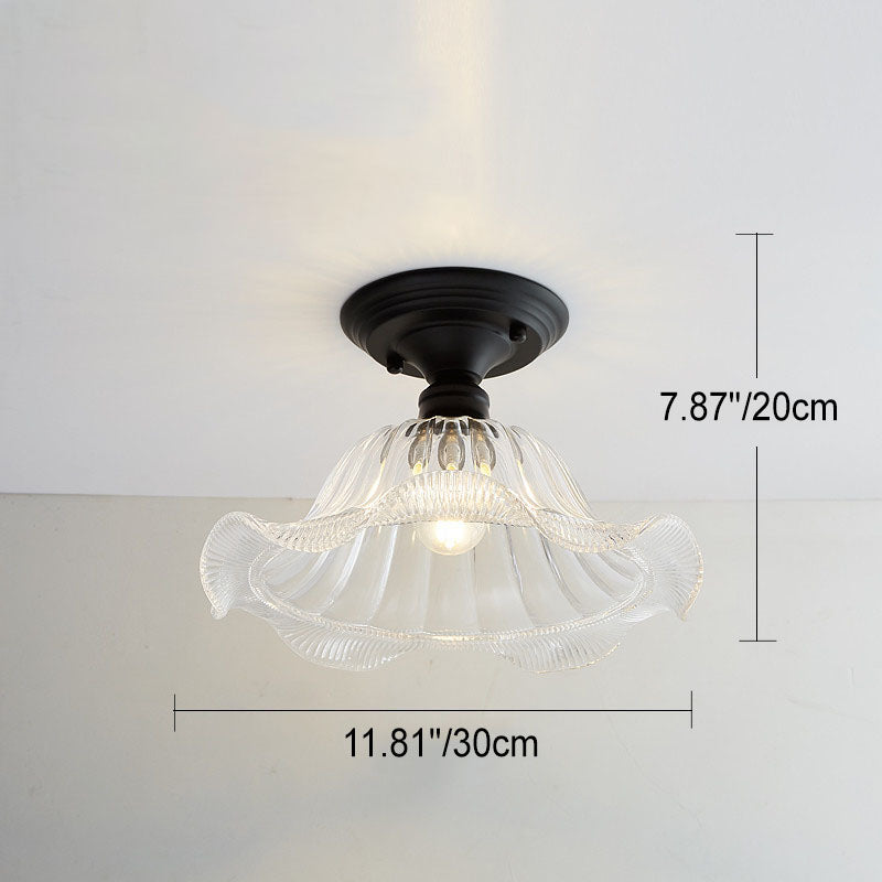 Nordic Vintage Glass Floral Round Geometry 1-Light Semi-Flush Mount Ceiling Light
