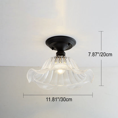 Nordic Vintage Glass Floral Round Geometry 1-Light Semi-Flush Mount Ceiling Light