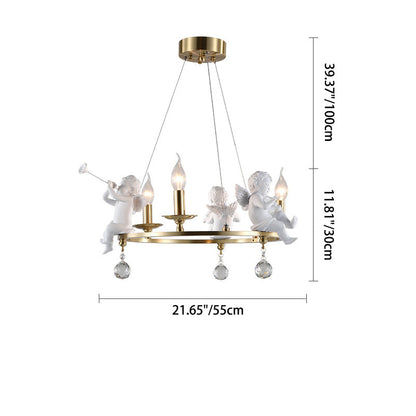 Traditional Vintage Angel Candle Crystal Round ABS Copper 3/6/8 Light Chandelier For Living Room