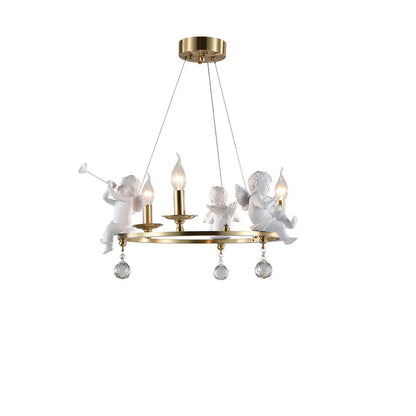 Traditional Vintage Angel Candle Crystal Round ABS Copper 3/6/8 Light Chandelier For Living Room