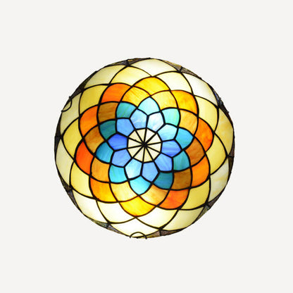 European Tiffany Stained Glass Round 2/3 Light Flush Mount Ceiling Light