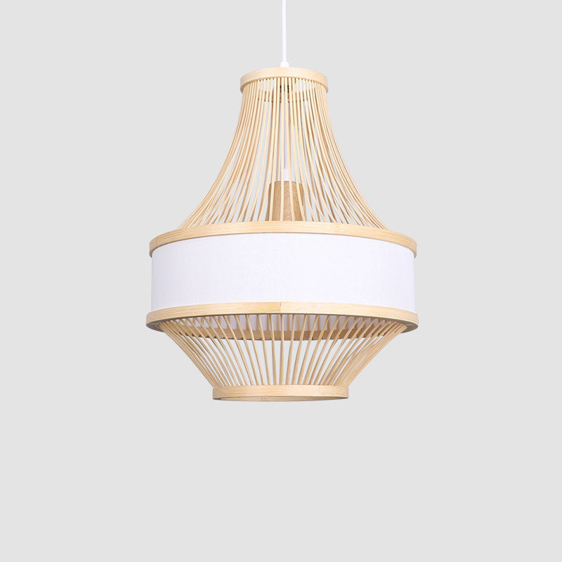 Modern Boho Bamboo Weaving Lantern Fabric 1-Light Pendant Light For Dining Room