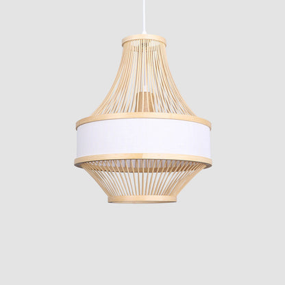 Modern Boho Bamboo Weaving Lantern Fabric 1-Light Pendant Light For Dining Room