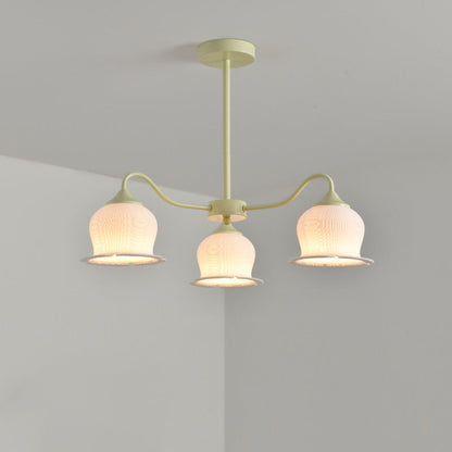 Modern Art Deco Iron Frame PLA Bell Orchid Flower Shade 3/5/6-Light Chandelier For Living Room
