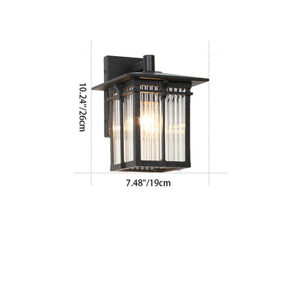 Contemporary Industrial Aluminum Rectangular Frame Ribbed Glass Shade 1-Light Wall Sconce Lamp For Outdoor Patio