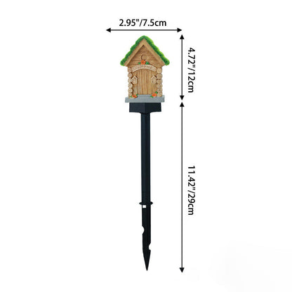 Contemporary Creative Resin Wooden House LED Solar Waterproof Lawn Insert Light For Outdoor Patio