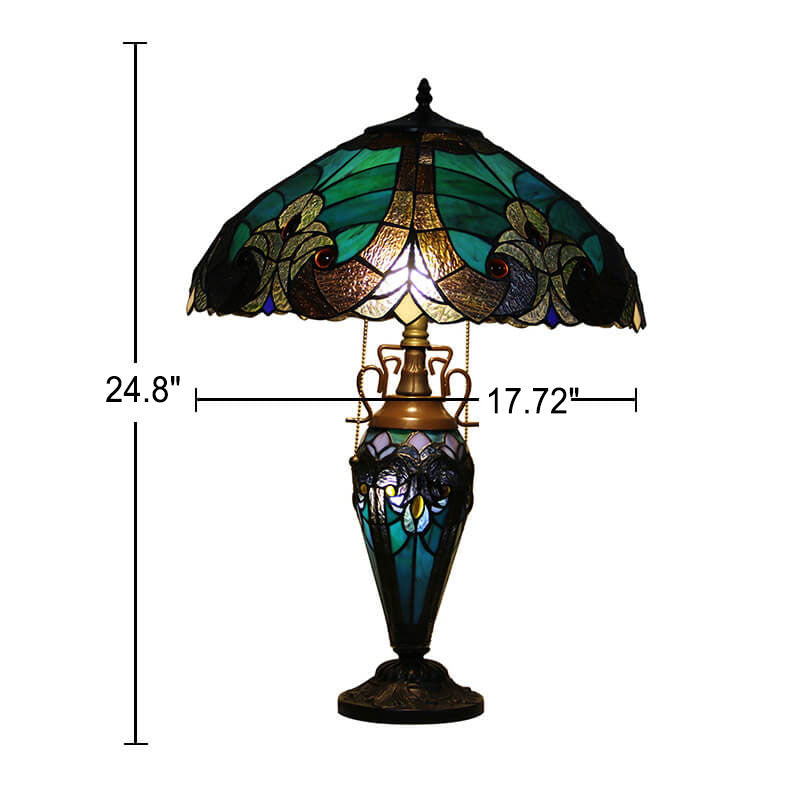 European Light Luxury Vintage Tiffany Glass Resin 2-Light Table Lamp