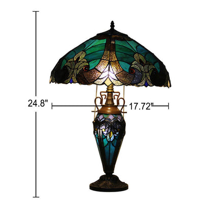 European Light Luxury Vintage Tiffany Glass Resin 2-Light Table Lamp