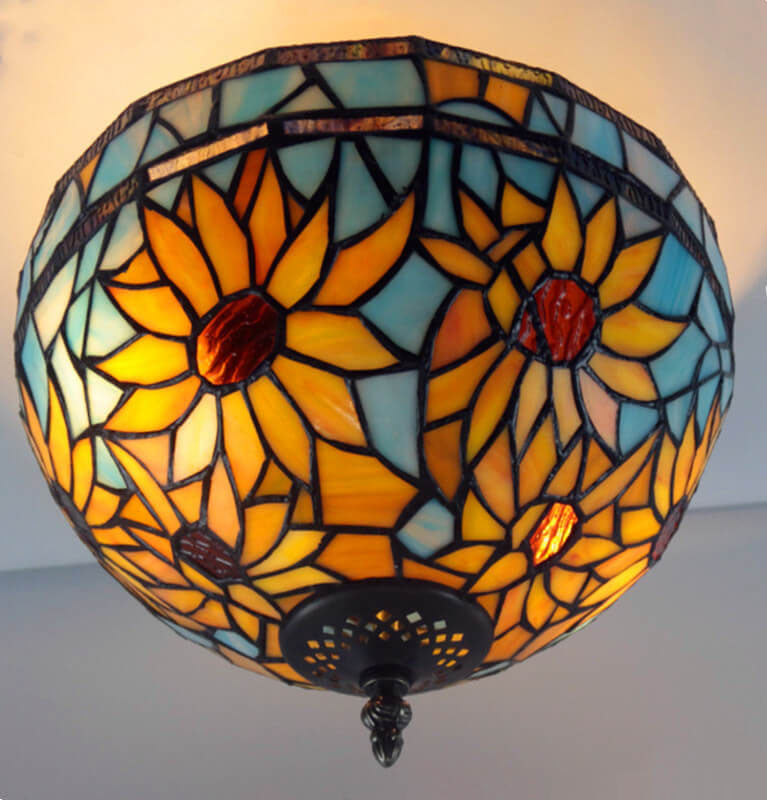 European Vintage Tiffany 2-Light Flush Mount Lighting