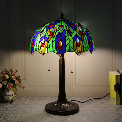 Traditional Tiffany Dome Rose Zipped Zinc Alloy Glass 2-Light Table Lamp For Bedside