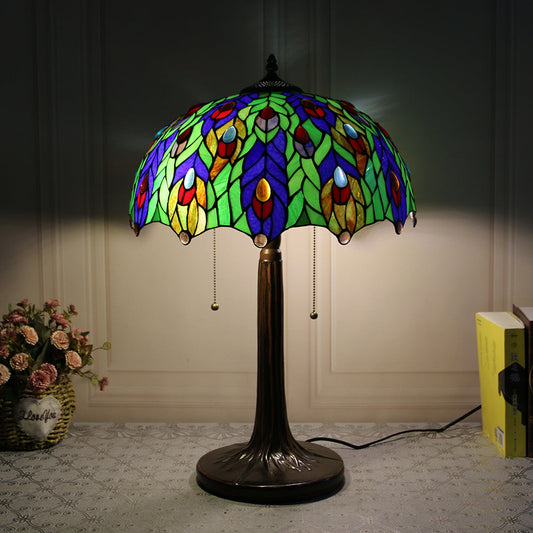 Traditional Tiffany Dome Rose Zipped Zinc Alloy Glass 2-Light Table Lamp For Bedside