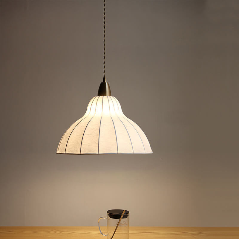 Japanese Minimalist Silk Dome 1-Light Pendant Light