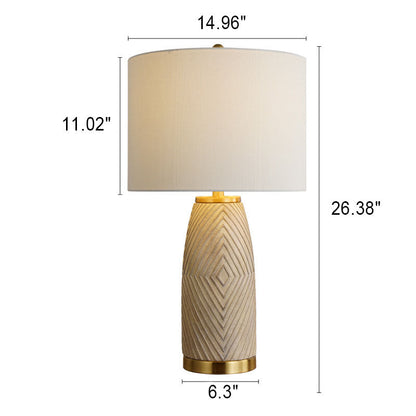 Modern Light Luxury Fabric Drum Resin Column 1-Light Table Lamp