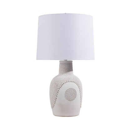 Modern Minimalist Black White Ceramic Jar Drum Fabric 1-Light Table Lamp