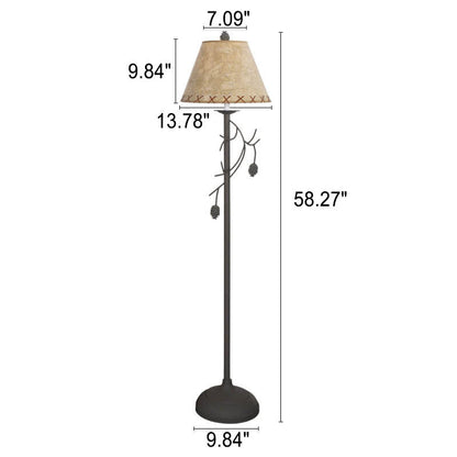 European Vintage Faux Sheepskin Tree Branch 1-Light Standing Floor Lamp