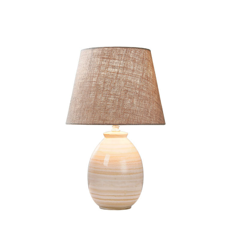 European Minimalist Oval Pot Ceramic Fabric 1-Light Table Lamp