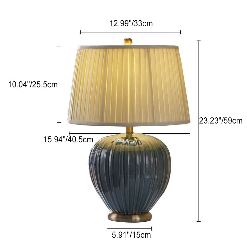 Chinese Vintage Pleated Canvas Shade Ceramic Vase Base 1-Light Table Lamp