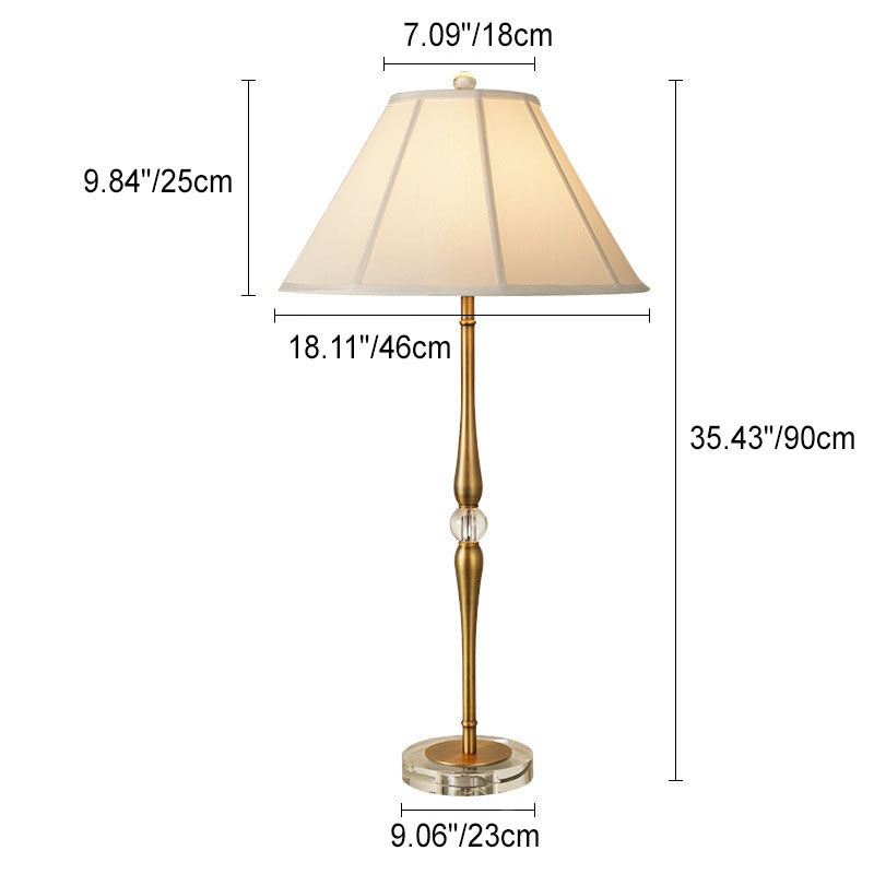European Luxury Fabric Pleated Cone Long Pole 1-Light Table Lamp