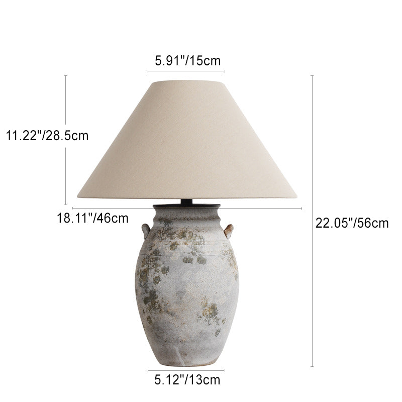 Traditional Vintage Ceramic Fabric Metal Conic Pot 1-Light Table Lamp For Bedside