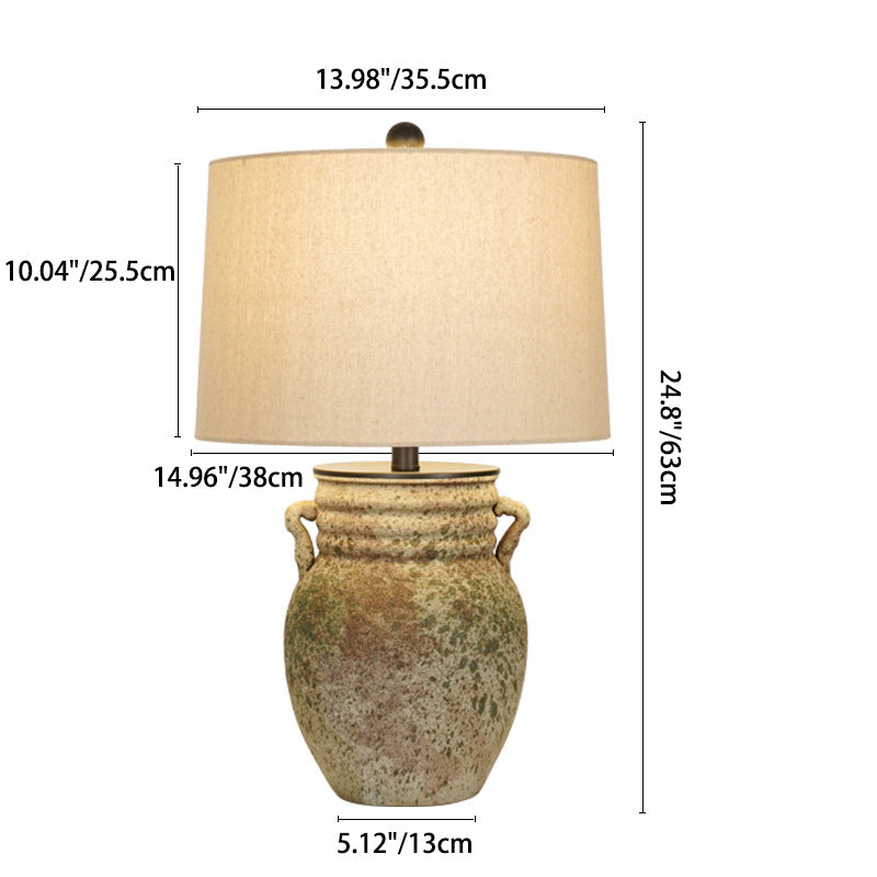 Traditional Vintage Round Vase Jar Base Ceramic Fabric 1-Light Table Lamp For Living Room