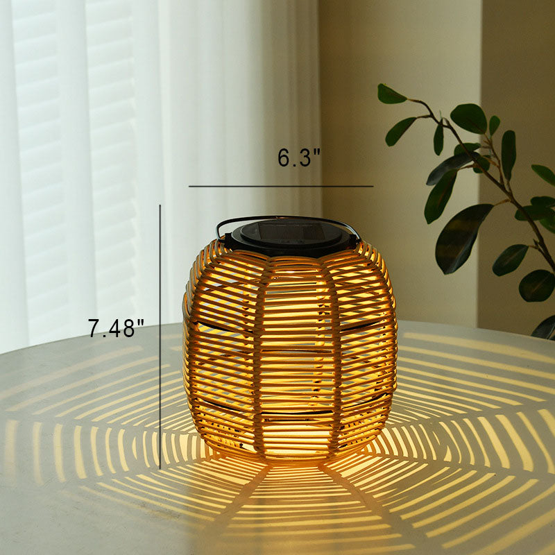 Solar Outdoor Rattan Weaving Cylinder Waterproof LED Garden Table Lamp