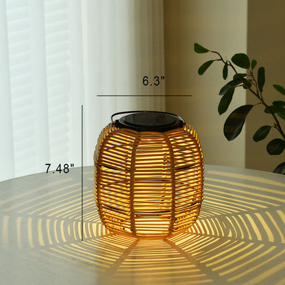 Solar Outdoor Rattan Weaving Cylinder Waterproof LED Garden Table Lamp