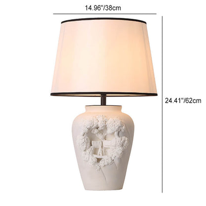 Modern Minimalist Carved Vase Base Ceramic Fabric 1-Light Table Lamp