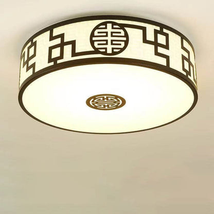 Modern New Chinese Round Fabric Drum LED Flush Mount Ceiling Light