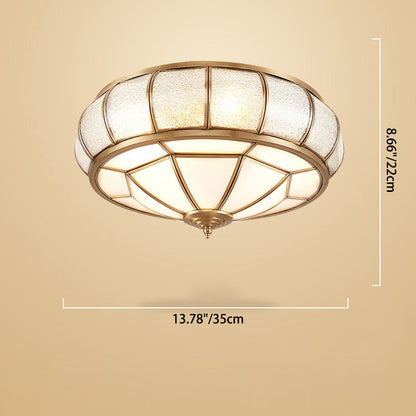 Traditional European Flying Saucer Shaped Half Round Globe Copper Glass 3/4/6 Light Flush Mount Ceiling Light For Living Room