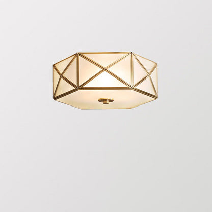 Contemporary Retro Brass Glass Octagon Geometric Line 3/4/6 Light Flush Mount Ceiling Light For Living Room