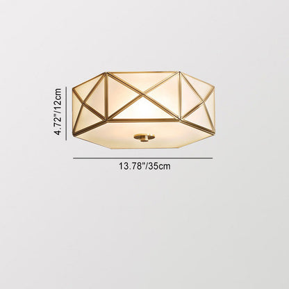 Contemporary Retro Brass Glass Octagon Geometric Line 3/4/6 Light Flush Mount Ceiling Light For Living Room
