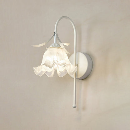 Nordic Vintage Floral Pumpkin Cream Glass 1-Light Wall Sconce Lamp