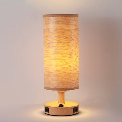 Modern Wood Grain Fabric Shade 1-Light Table Lamp