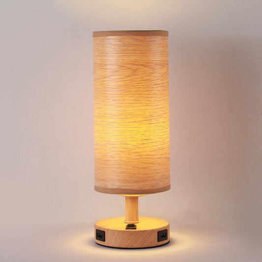 Modern Wood Grain Fabric Shade 1-Light Table Lamp