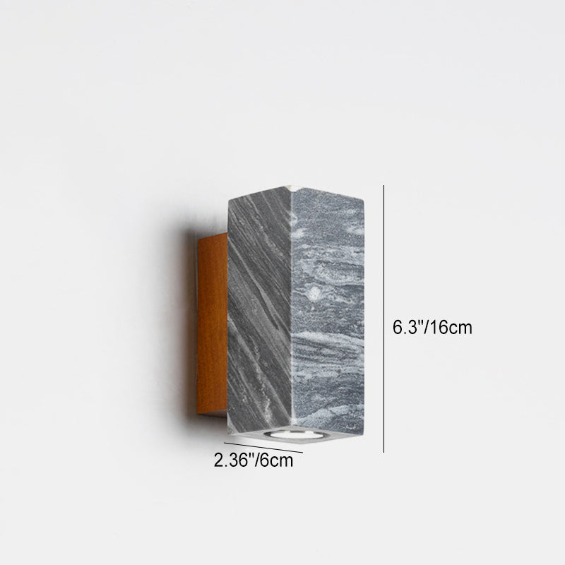 Modern Minimalist Stone Wood Cylinder Square 1-Light Wall Sconce Lamp For Bedroom