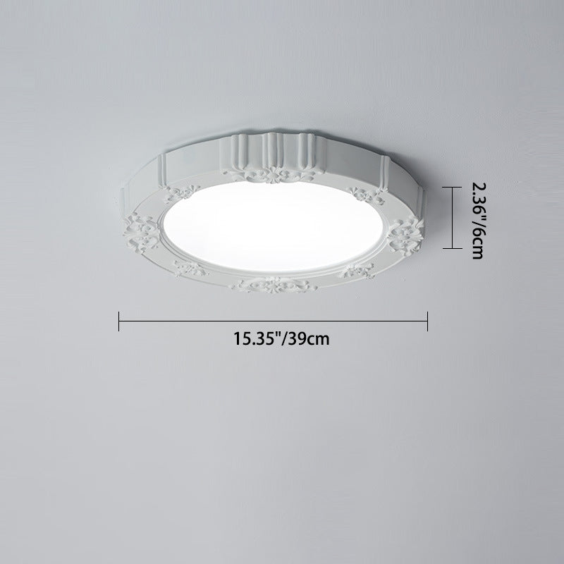 Traditional Vintage Round Petal Iron Resin Acrylic LED Flush Mount Ceiling Light For Bedroom