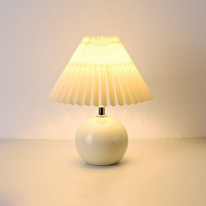 Modern Minimalist Round Pleated Ceramic PVC 1-Light Table Lamp For Bedroom