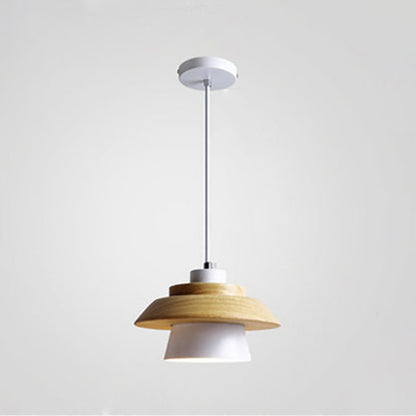 Modern Minimalist Macaron Disc Round Wooden Iron 1-Light Pendant Light For Living Room