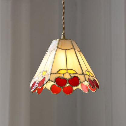 Contemporary Vintage Pentagonal Hexagonal Brass Glass 1-Light Pendant Light For Living Room
