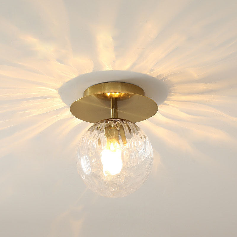 Contemporary Scandinavian Round Ball Iron Hydrographic Glass 1-Light Semi-Flush Mount Ceiling Light For Living Room