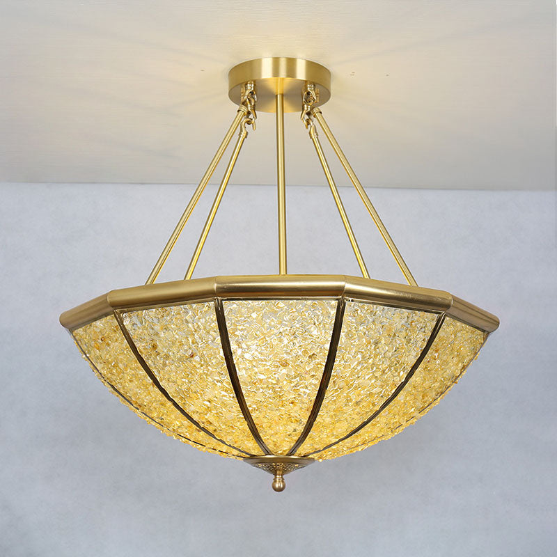 Modern Luxury Copper Frame Crystal Round Shade 5-Light Chandelier For Living Room