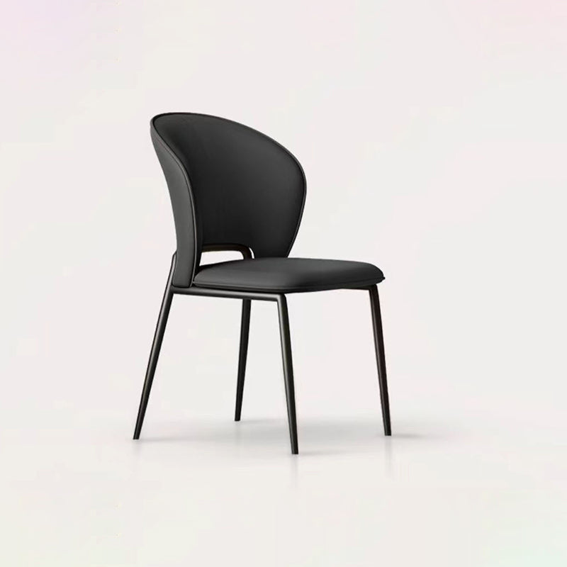 Modern Minimalist Microfiber Cat Scratching Leather Carbon Steel Square Curved Dining Chair Backrest For Dining Room