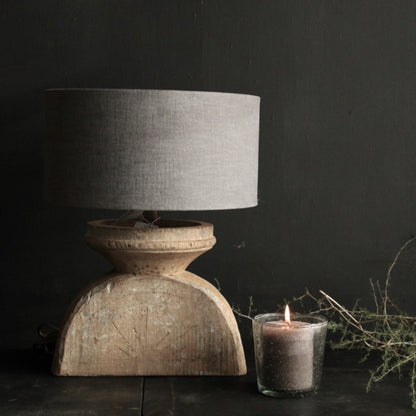 Traditional Rustic Fabric Shade Dark Distressed Wood Base 1-Light Table Lamp For Home Office