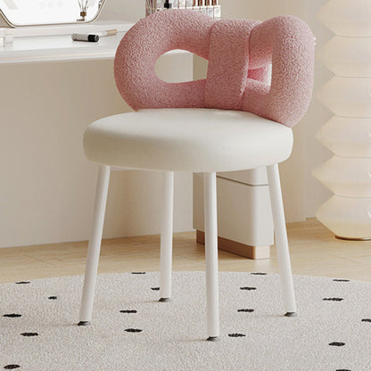 Modern Art Deco Butterfly Knot Round Faux Leather Iron Vanity Stool Backrest Armless For Bedroom