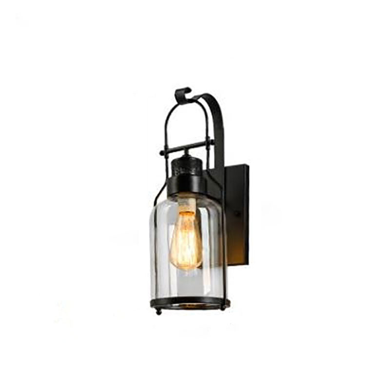 Contemporary Industrial Iron Glass Cylinder 1-Light Wall Sconce Lamp For Hallway