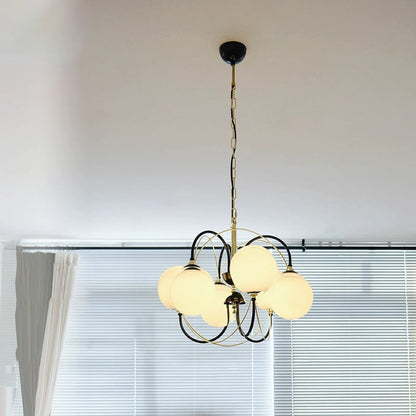 Traditional Vintage Irregular Twisted Orb Iron Glass 6-Light Chandelier For Living Room