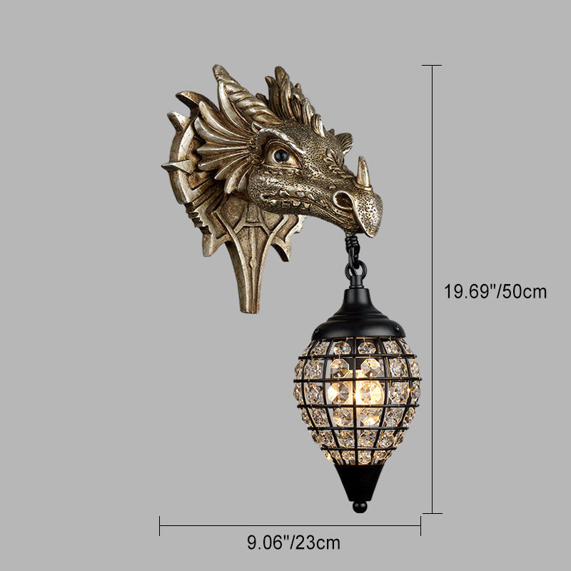 Traditional European Dragon Crystal Iron Resin 1-Light Wall Sconce Lamp For Living Room