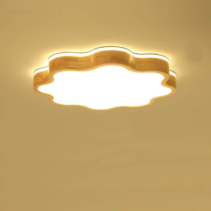 Nordic Flower Shape Wooden LED Flush Mount Ceiling Light