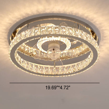 Modern Luxury Crystal Stainless Steel LED Flush Mount Ceiling Fan Light
