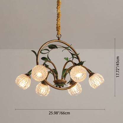 Modern Art Deco Iron Lacquered Ring Tulip Glass Crystal Shade 6/8-Light Chandelier For Living Room